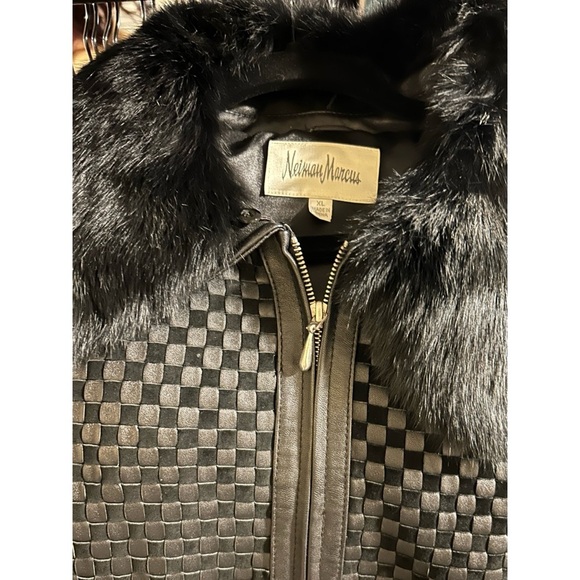 Neiman Marcus Woven Black Leather & Suede Fur-Trimmed Jacket - Picture 5 of 7